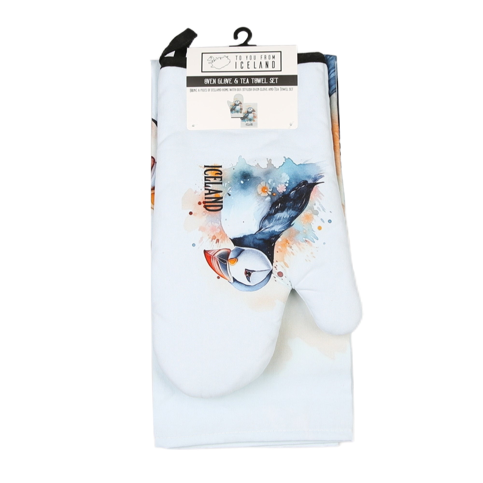Puffin Watercolor Tea towel/oven glove set