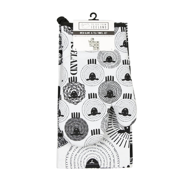 Sheep Tea towel/oven glove set