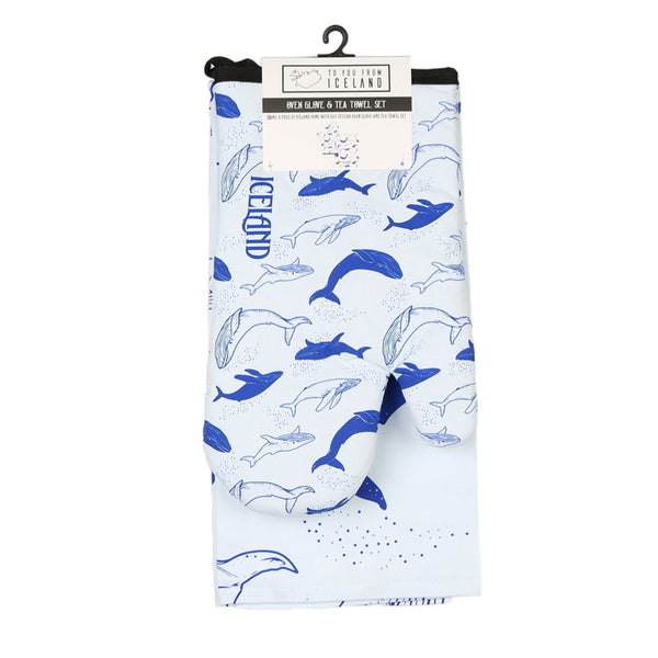 Whale Tea towel/oven glove set